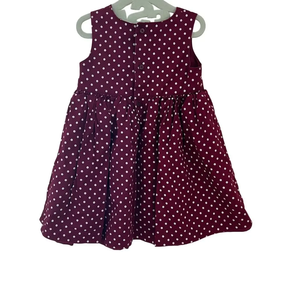 ❤️ 3/$25 Carter's Maroon Polka Dot Dress with Velour Bows 18m